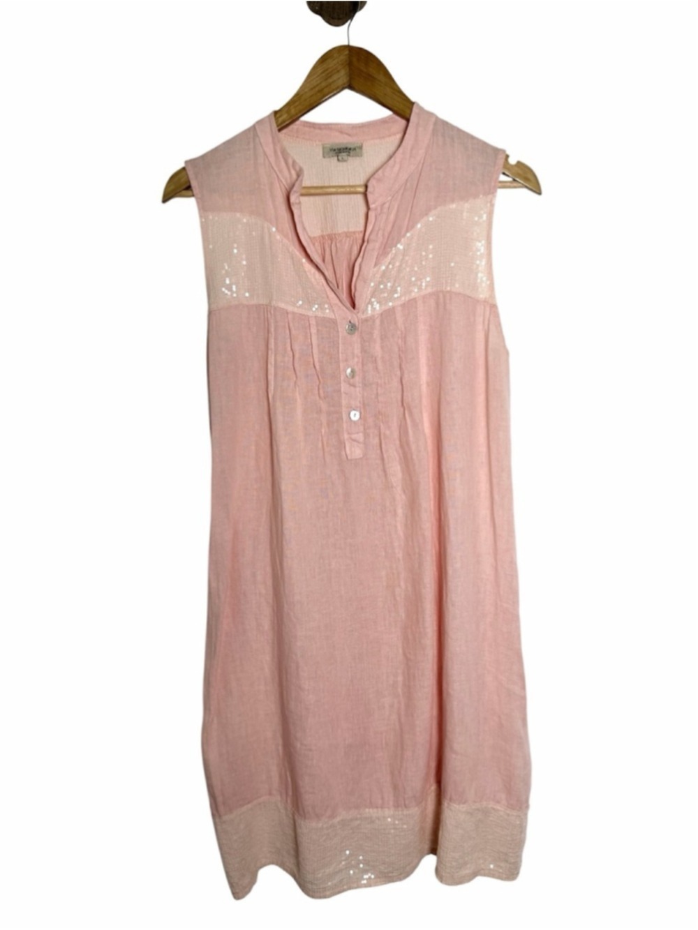 italian linen blush pink sequin tunic dress boho coastal grandma